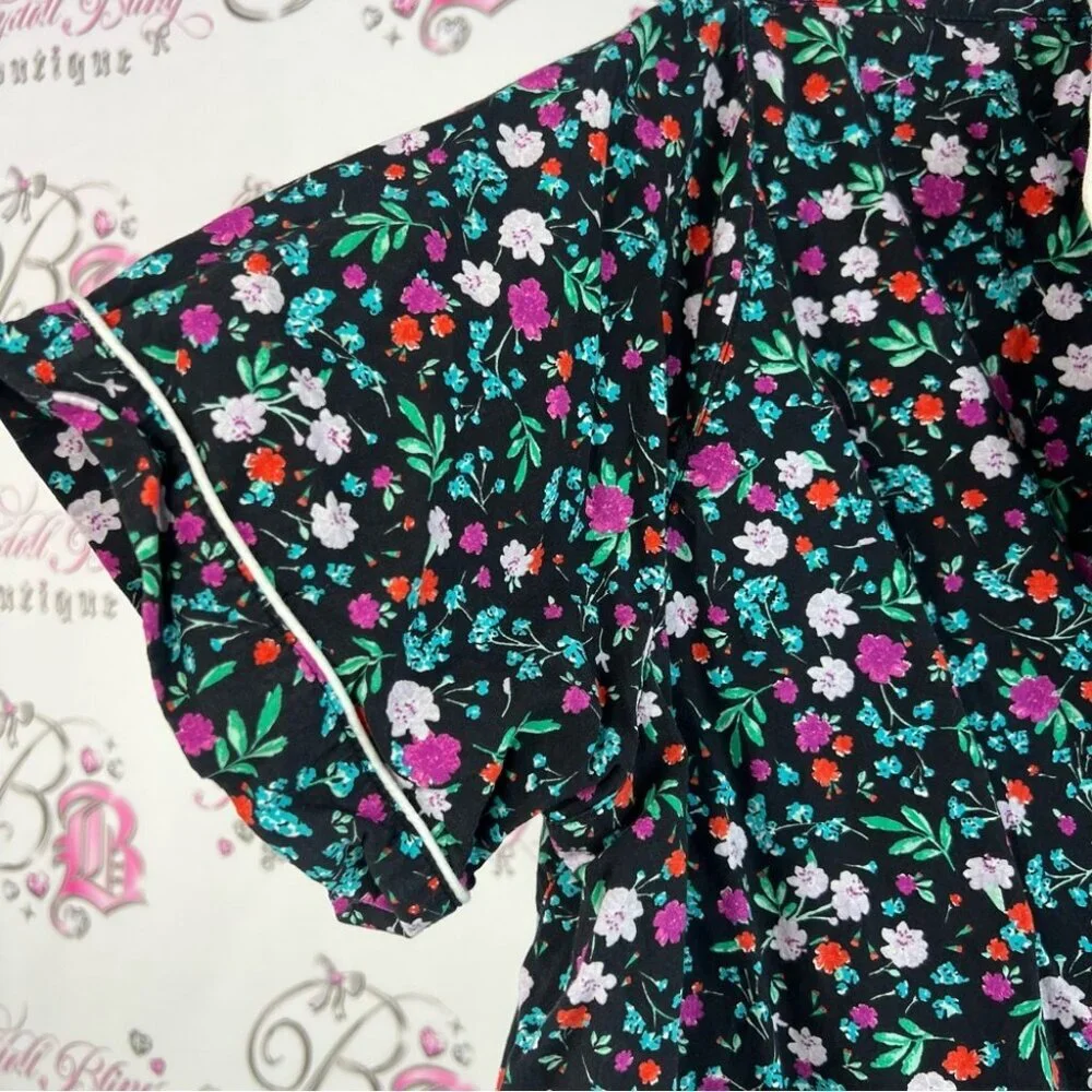 Kate spade button down tshirt button up flowers purple blue green Floral Print
